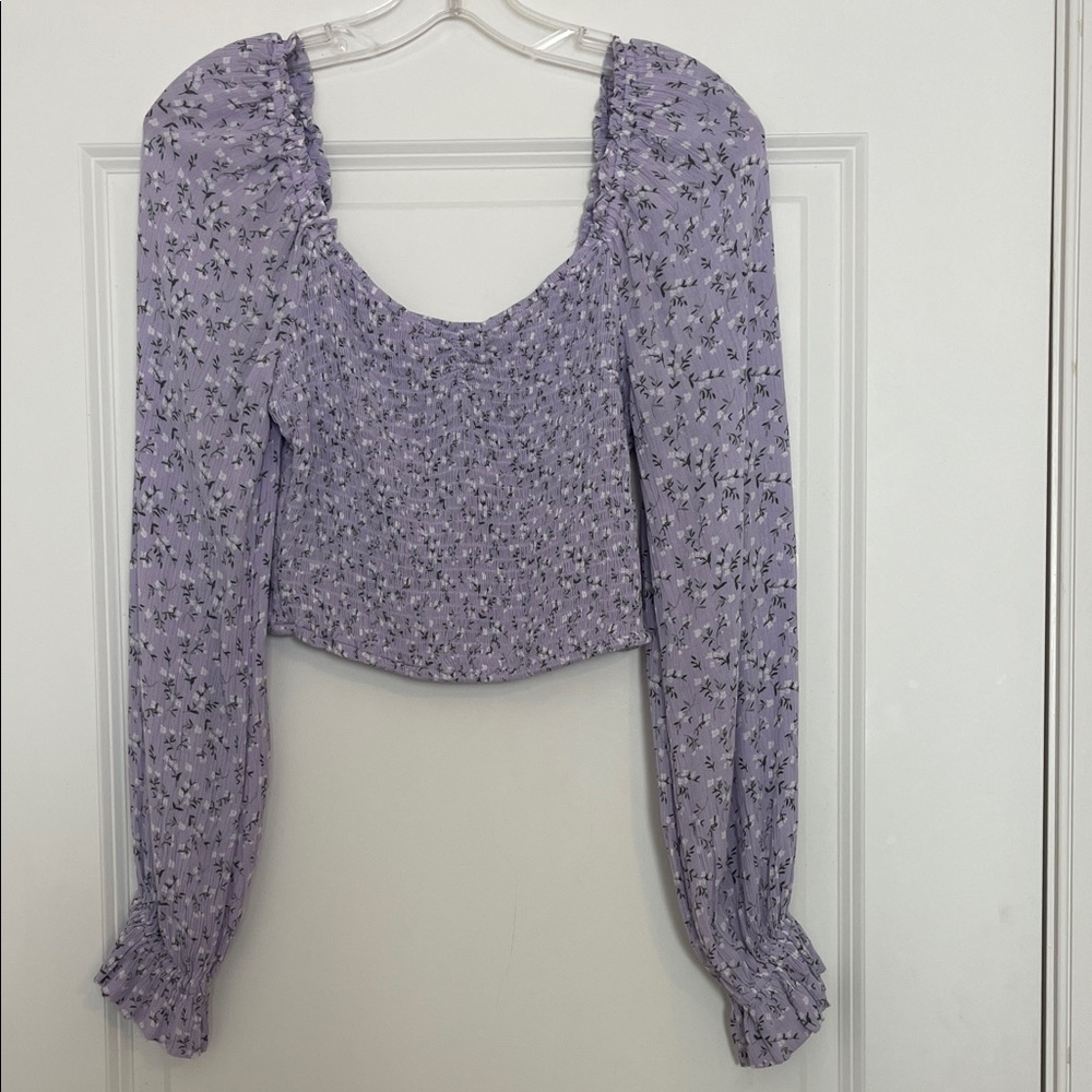 Hollister Smocked Floral Cropped Top Puff Sleeves Cottage Boho Piratecore
